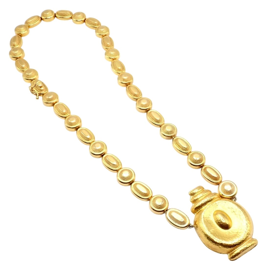 Vintage Estate Ilias Lalaounis 18k Yellow Gold Vase Hammered Necklace - 7