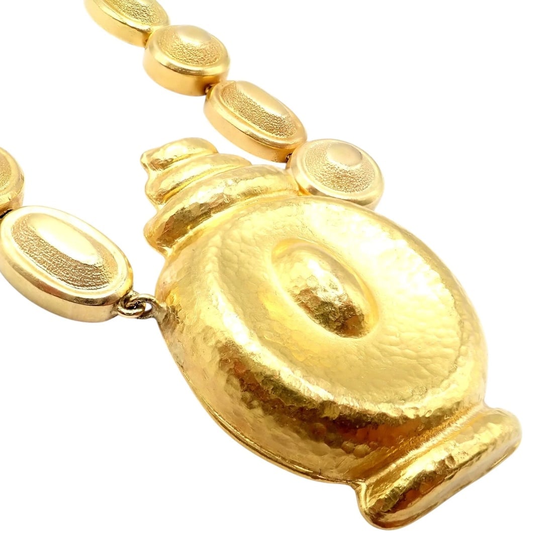 Vintage Estate Ilias Lalaounis 18k Yellow Gold Vase Hammered Necklace - 8