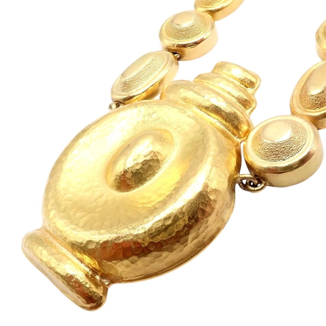 Vintage Estate Ilias Lalaounis 18k Yellow Gold Vase Hammered Necklace - 9