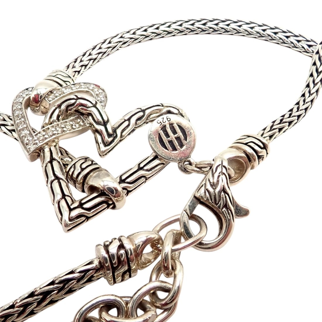 Authentic! John Hardy JH Silver Diamond Double Heart Manah Necklace - 10