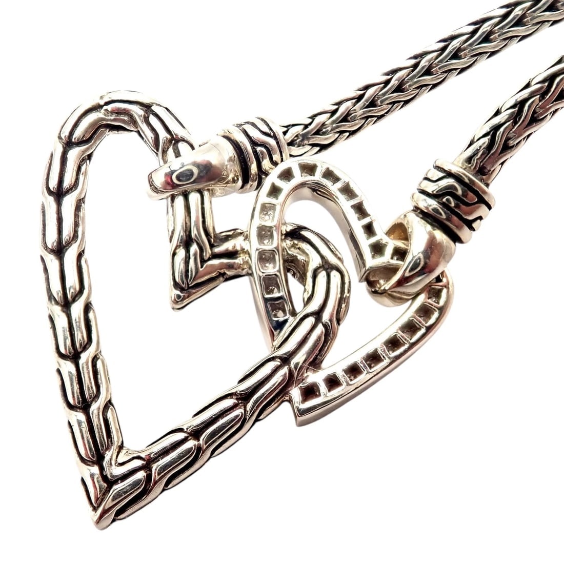 Authentic! John Hardy JH Silver Diamond Double Heart Manah Necklace - 11