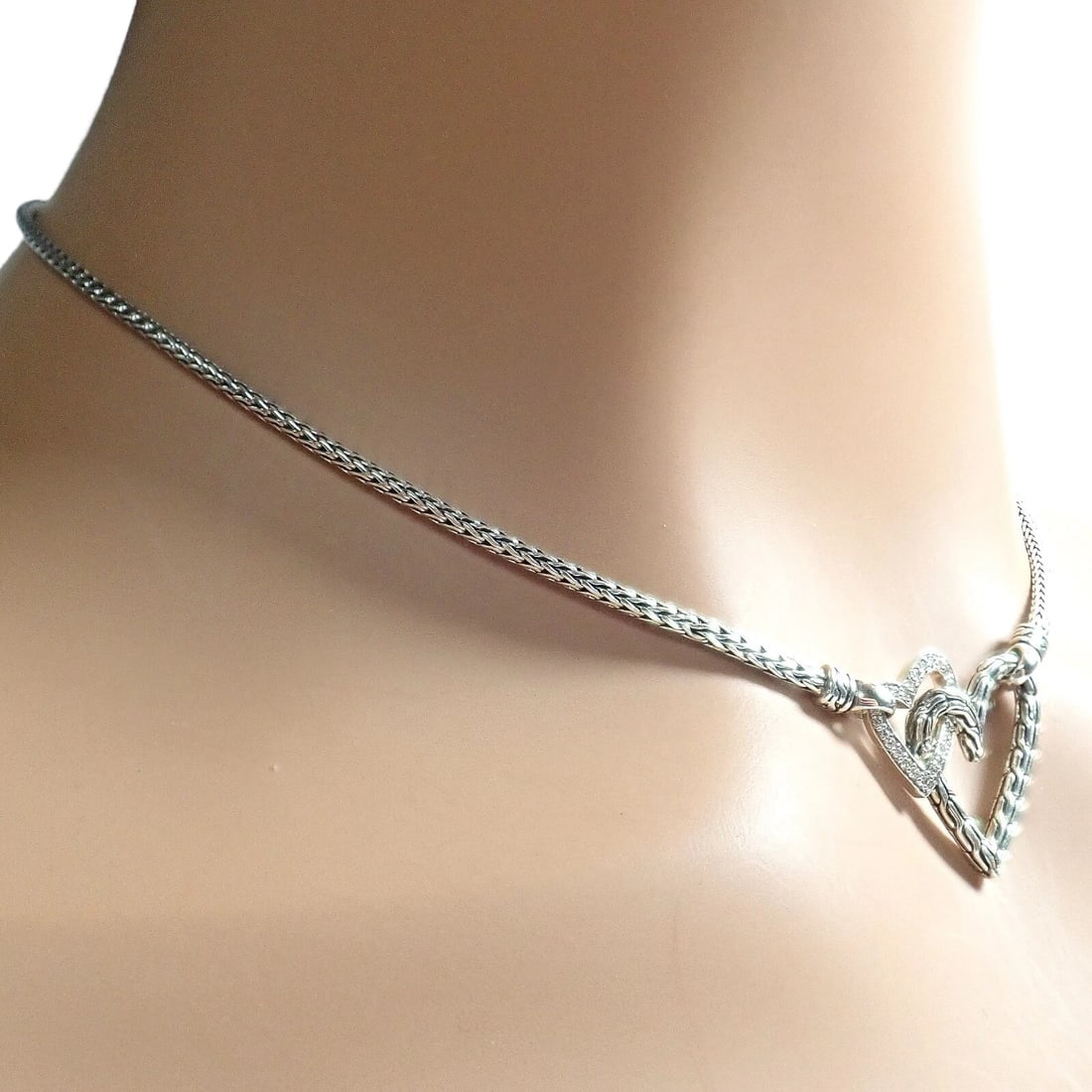 Authentic! John Hardy JH Silver Diamond Double Heart Manah Necklace - 7