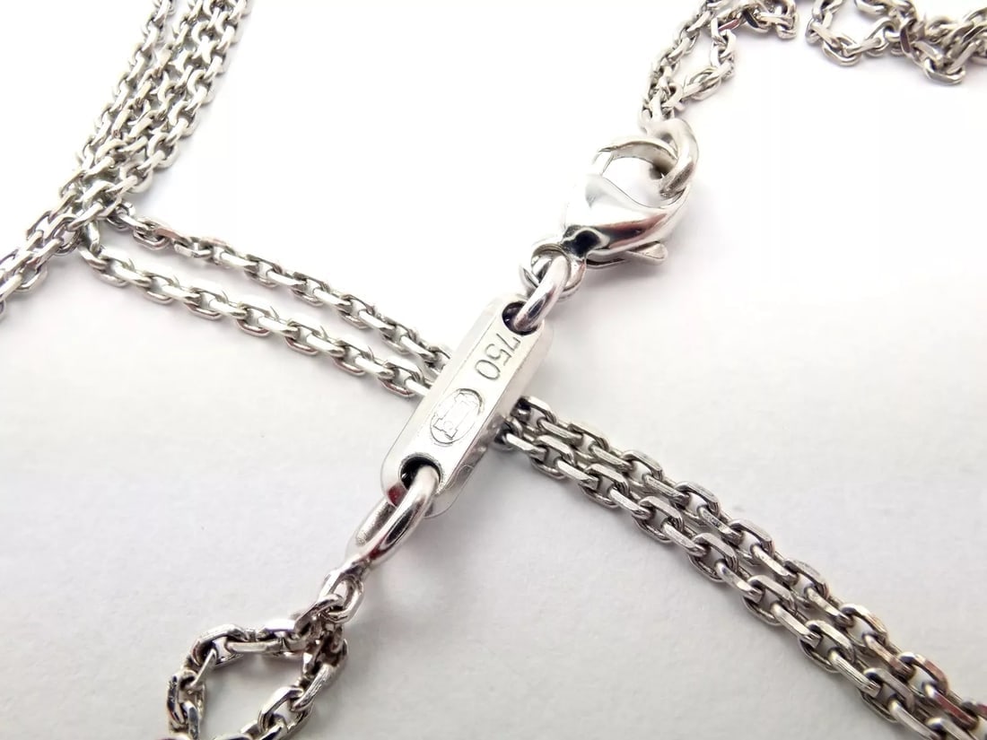 Authentic! Chopard 18k White Gold Large Double Happy Hearts Diamond Necklace - 7