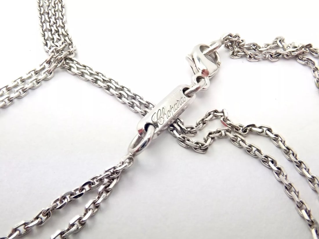 Authentic! Chopard 18k White Gold Large Double Happy Hearts Diamond Necklace - 8