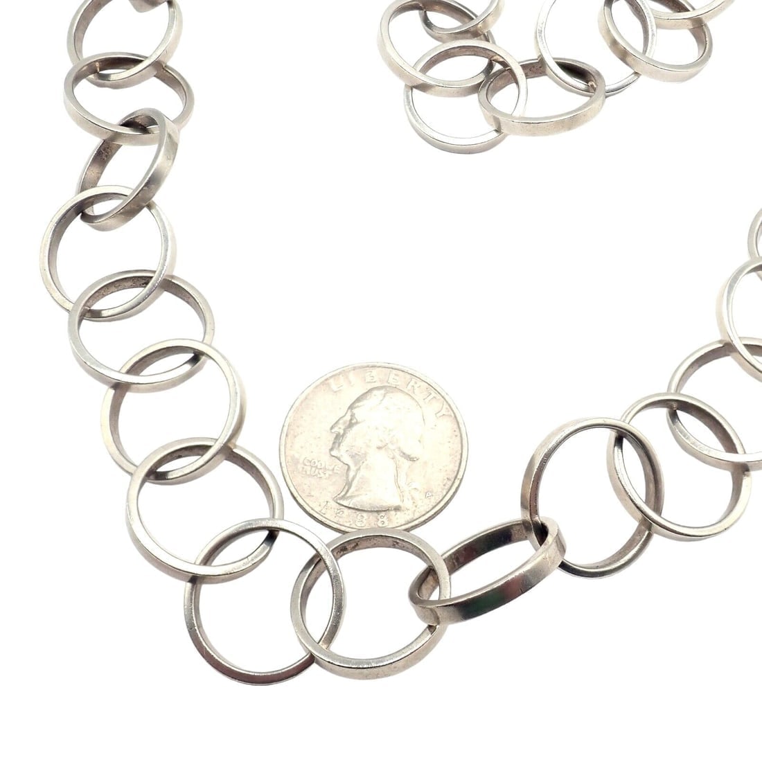Rare! Tiffany & Co Picasso Sterling Silver Circle Link Long 34" Circle Necklace - 10