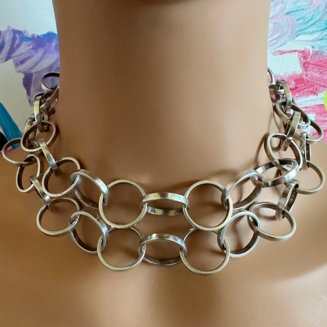 Rare! Tiffany & Co Picasso Sterling Silver Circle Link Long 34" Circle Necklace - 8