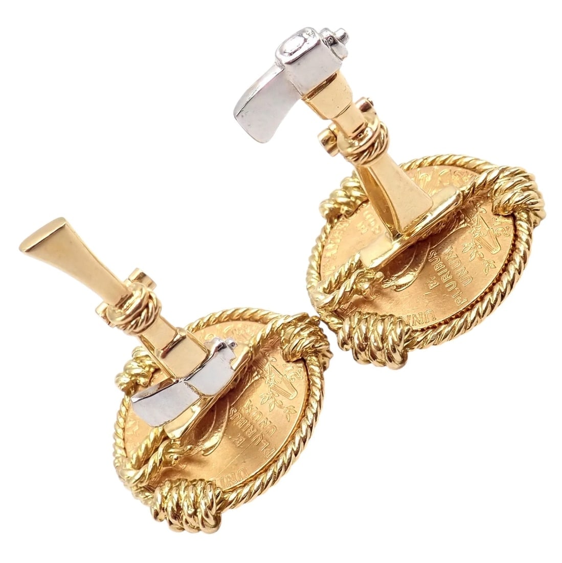 Verdura Five Buck 18k & 22k Yellow + White Gold Indian Head Coin Cufflinks - 2