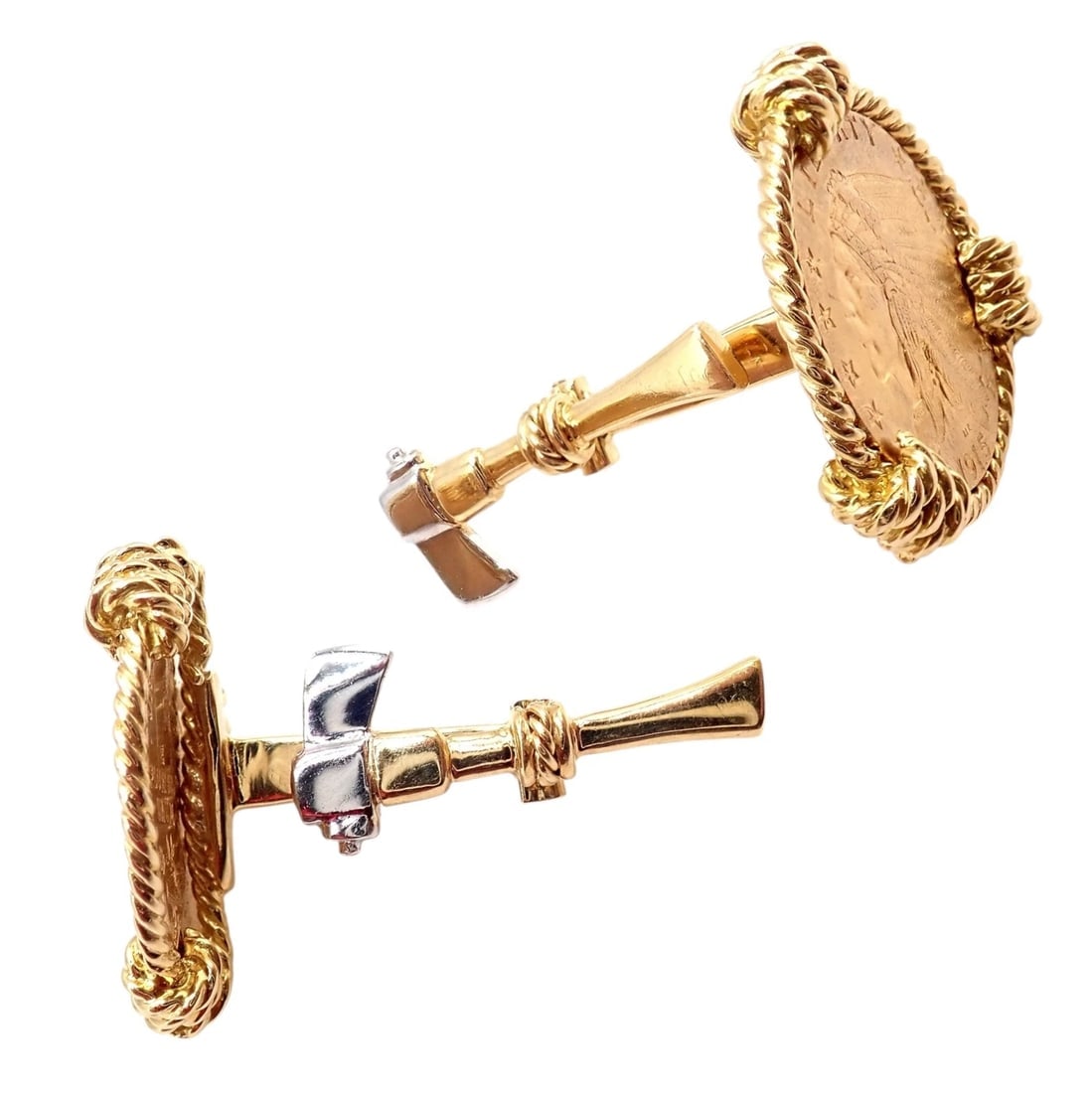 Verdura Five Buck 18k & 22k Yellow + White Gold Indian Head Coin Cufflinks - 3