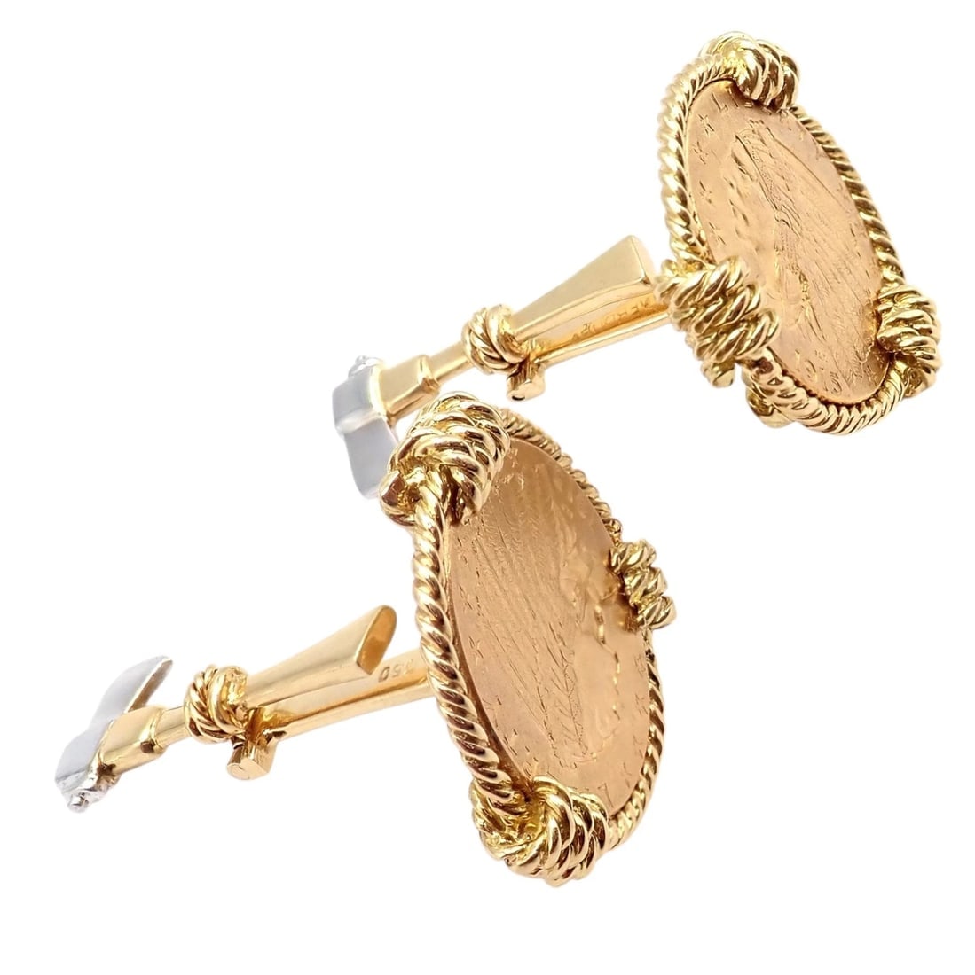 Verdura Five Buck 18k & 22k Yellow + White Gold Indian Head Coin Cufflinks - 4