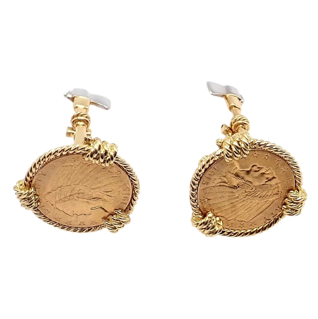 Verdura Five Buck 18k & 22k Yellow + White Gold Indian Head Coin Cufflinks - 7