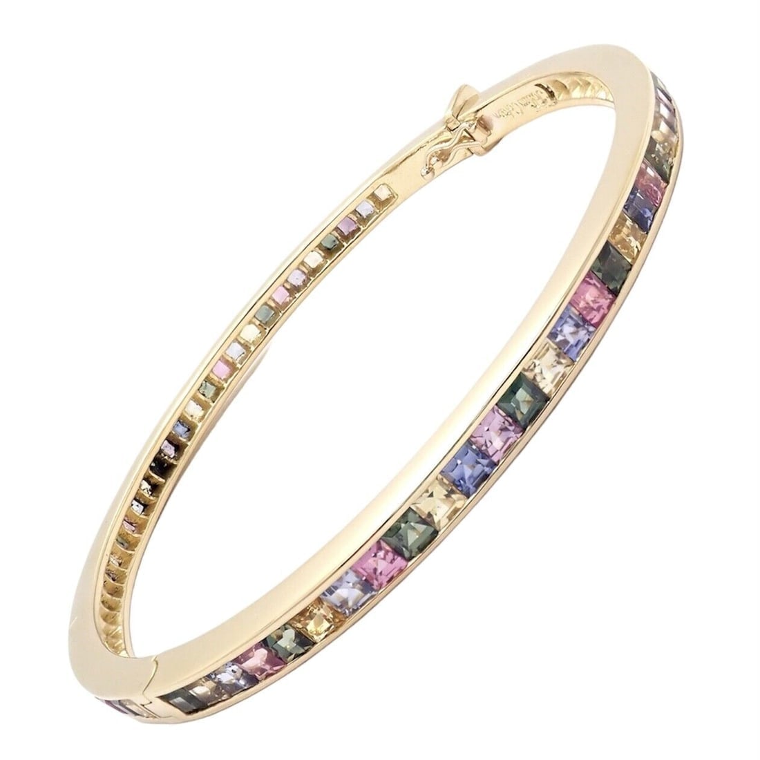 Authentic! Julius Cohen 18k Yellow Gold Diamond Pastel Color Stone Cuff Bracelet - 6
