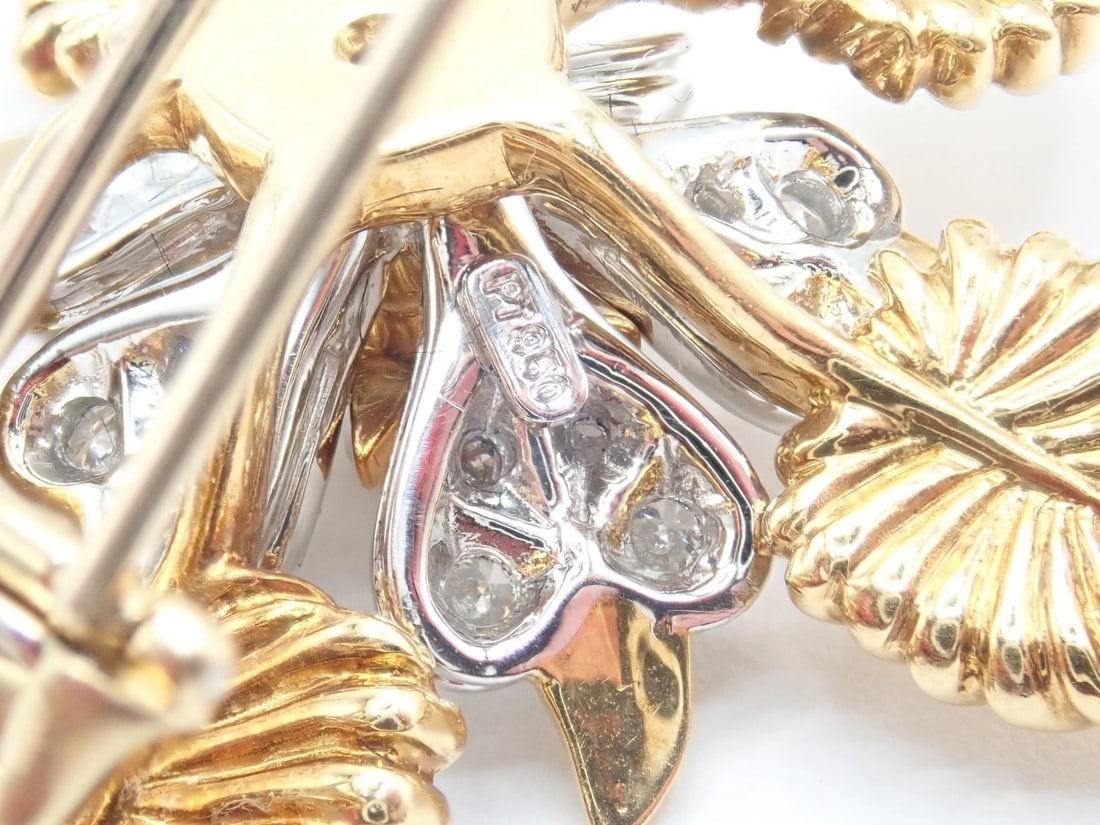 Tiffany & Co Schlumberger 18k Yellow Gold Platinum Diamond 5 Leaf Pin Brooch - 5