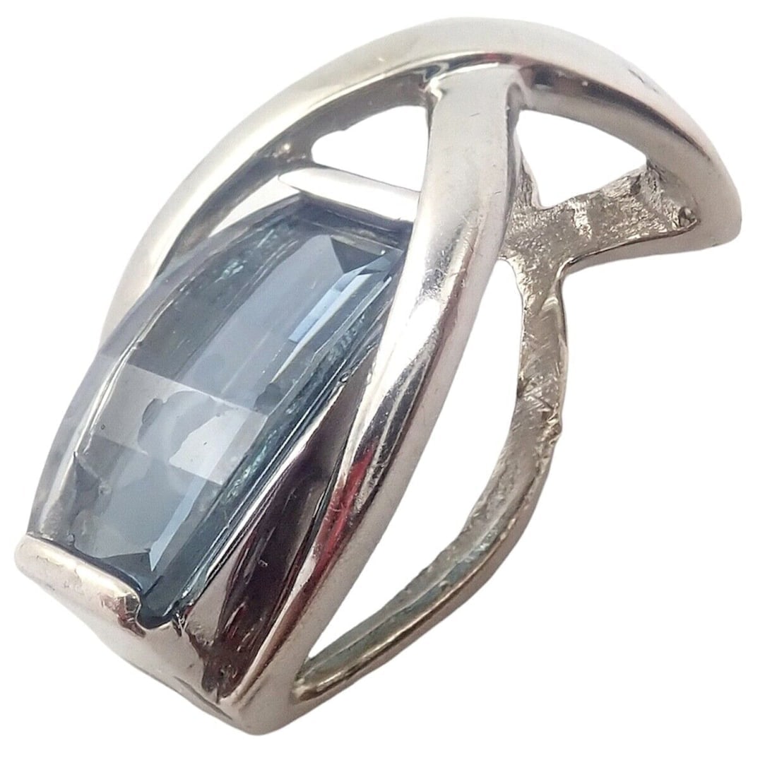 Vintage Estate 14k White Gold Blue Topaz Slider Pendant For Necklace (1 of 5)
