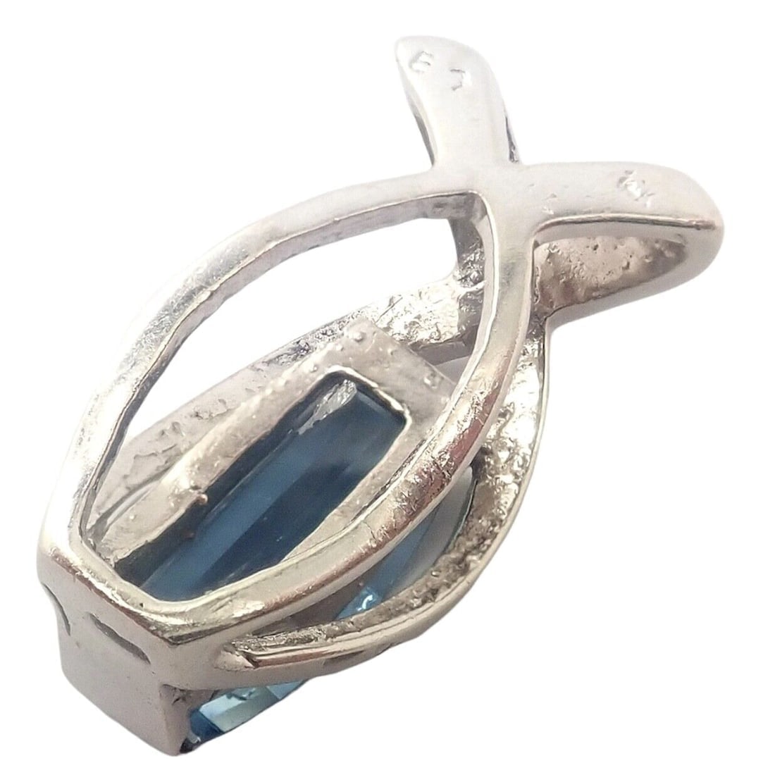 Vintage Estate 14k White Gold Blue Topaz Slider Pendant For Necklace - 5