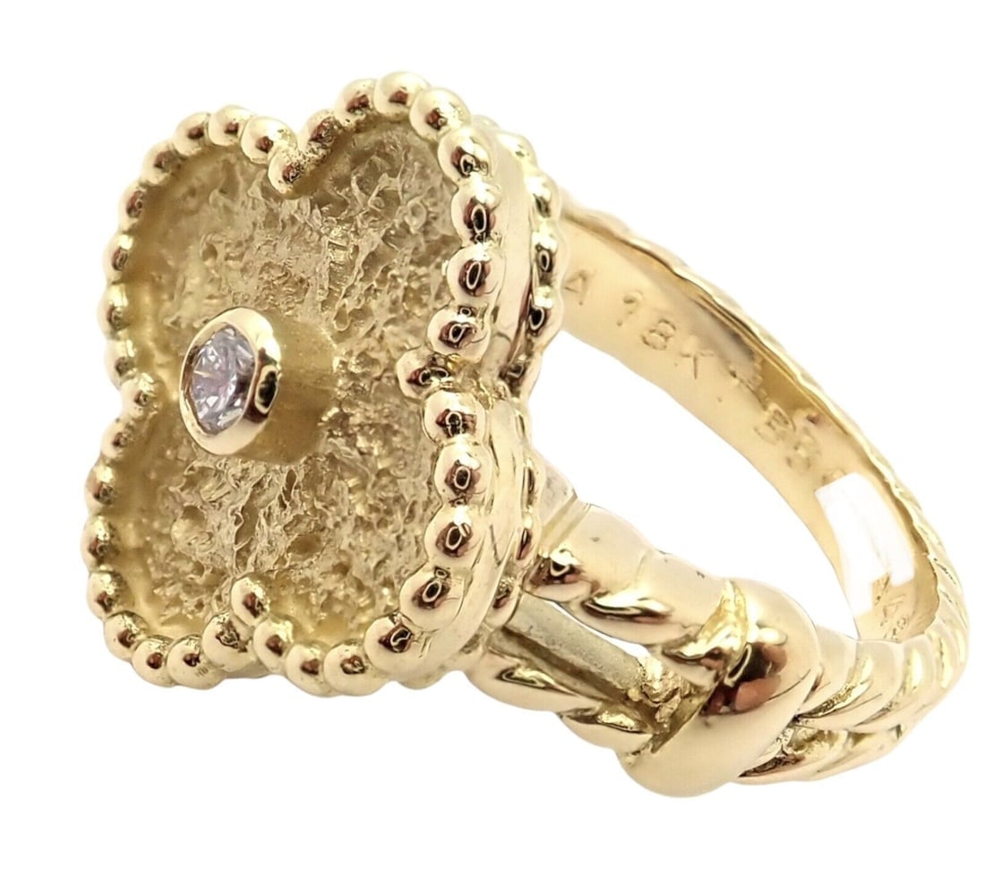 Authentic! Van Cleef & Arpels Vintage Alhambra 18k Yellow Gold Diamond Ring 4.75 (1 of 8)