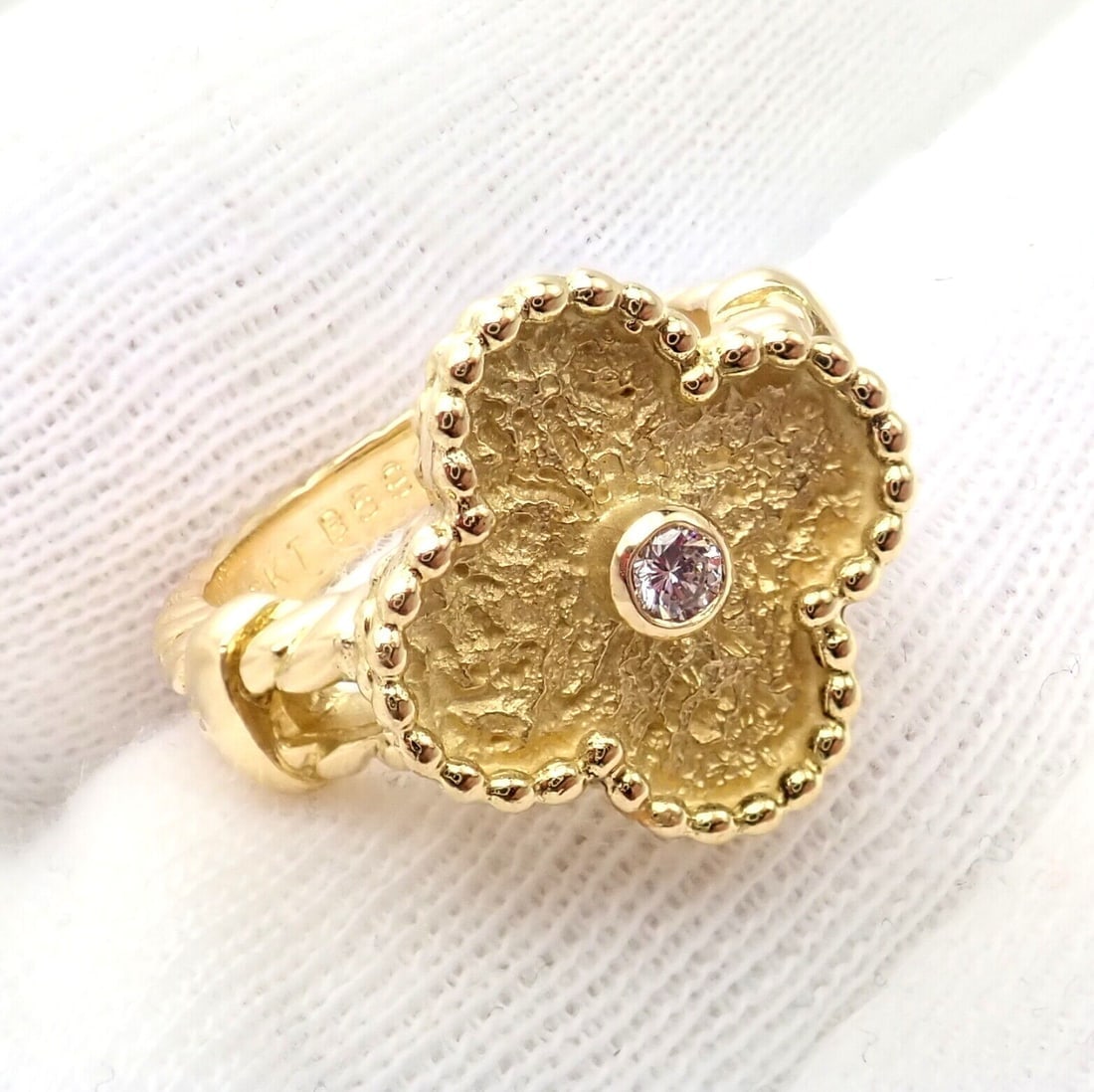 Authentic! Van Cleef & Arpels Vintage Alhambra 18k Yellow Gold Diamond Ring 4.75 - 3