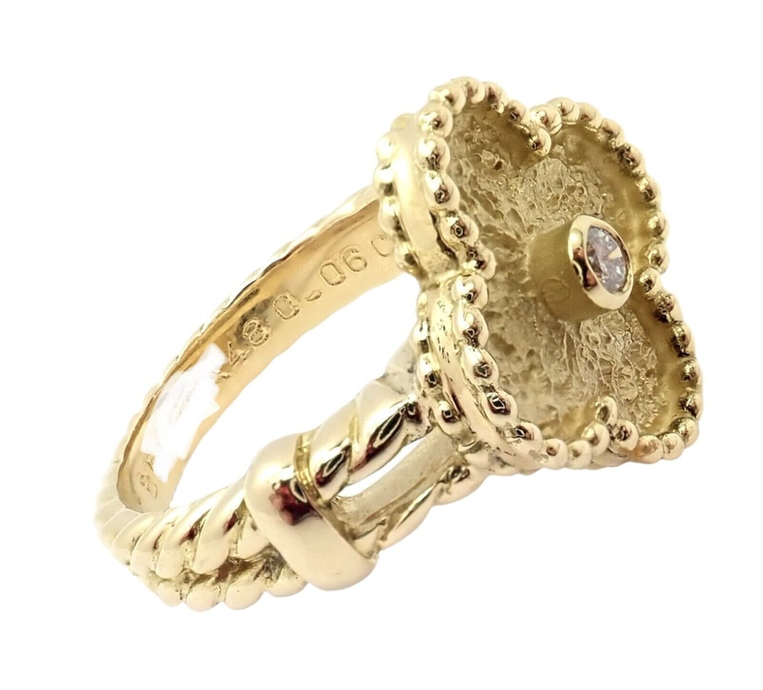 Authentic! Van Cleef & Arpels Vintage Alhambra 18k Yellow Gold Diamond Ring 4.75 - 5
