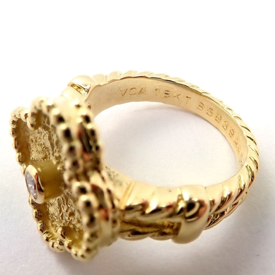 Authentic! Van Cleef & Arpels Vintage Alhambra 18k Yellow Gold Diamond Ring 4.75 - 6