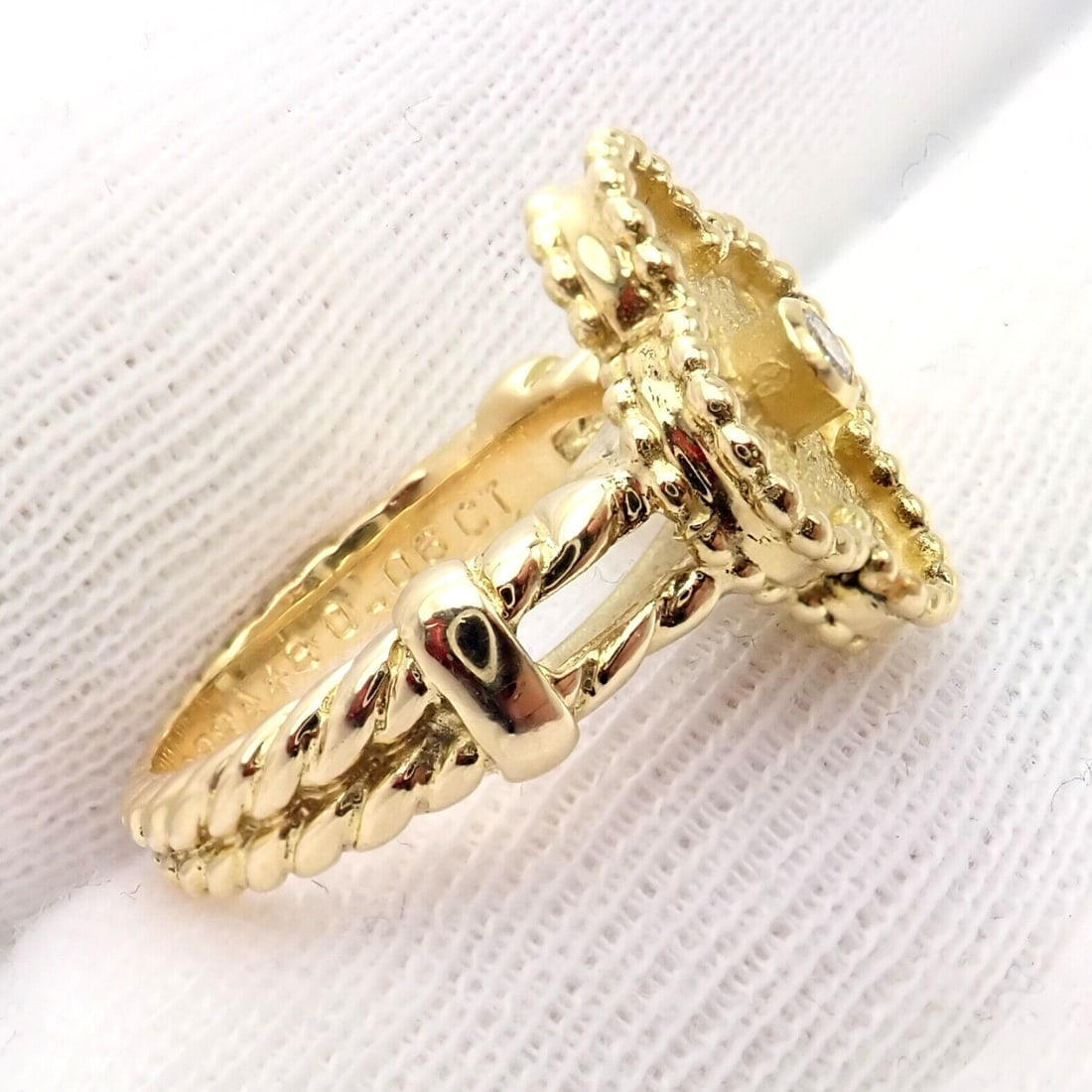 Authentic! Van Cleef & Arpels Vintage Alhambra 18k Yellow Gold Diamond Ring 4.75 - 7