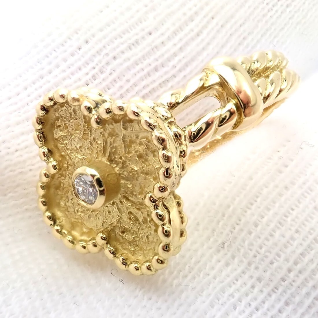 Authentic! Van Cleef & Arpels Vintage Alhambra 18k Yellow Gold Diamond Ring 4.75 - 8