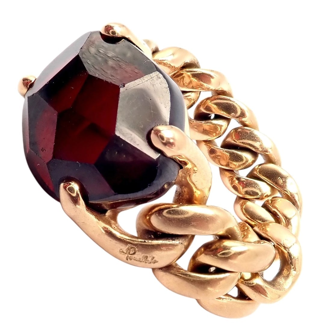 Authentic! Pomellato 18k Yellow Gold Lola Madeira Curb Link Garnet Ring Sz 7 - 10