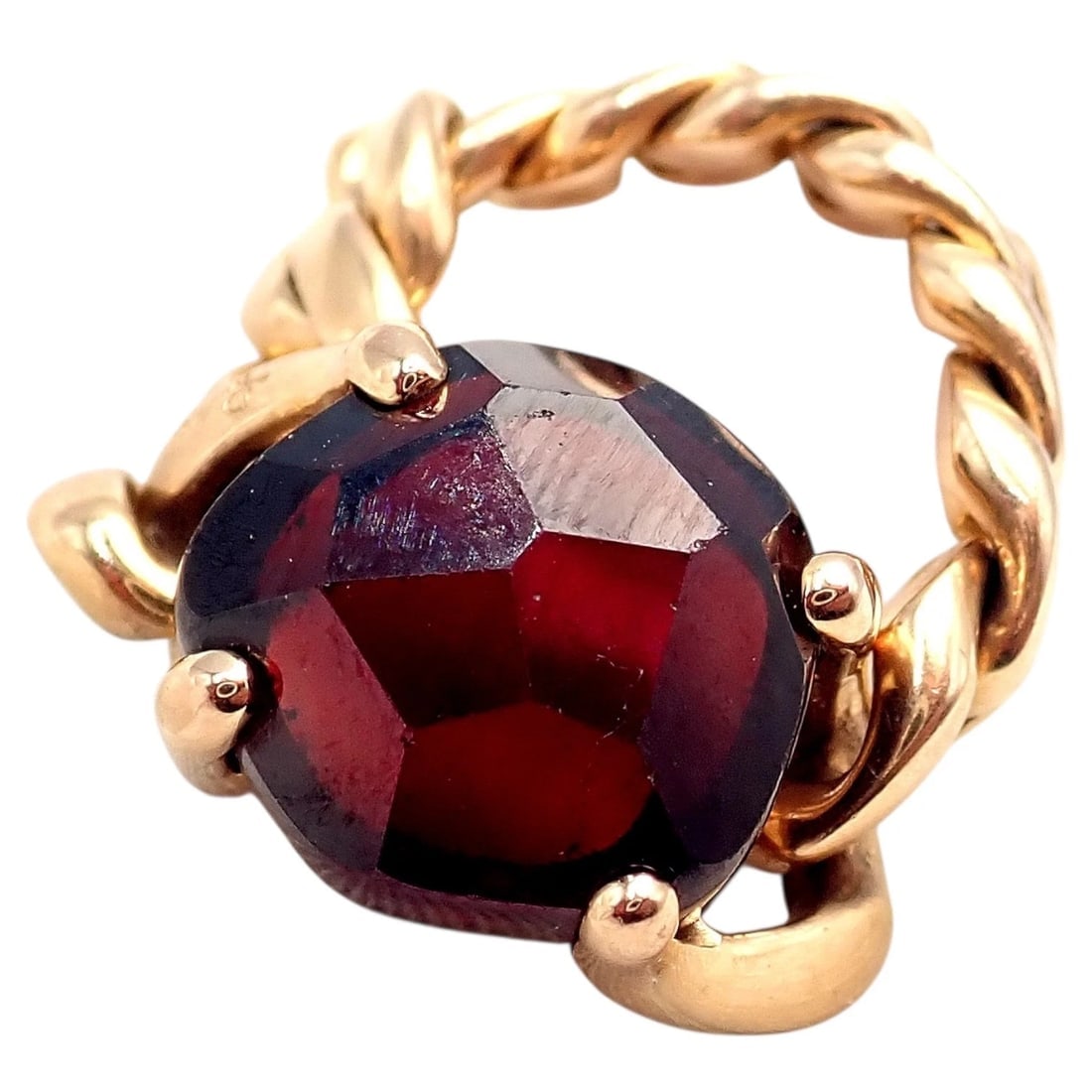 Authentic! Pomellato 18k Yellow Gold Lola Madeira Curb Link Garnet Ring Sz 7 - 11
