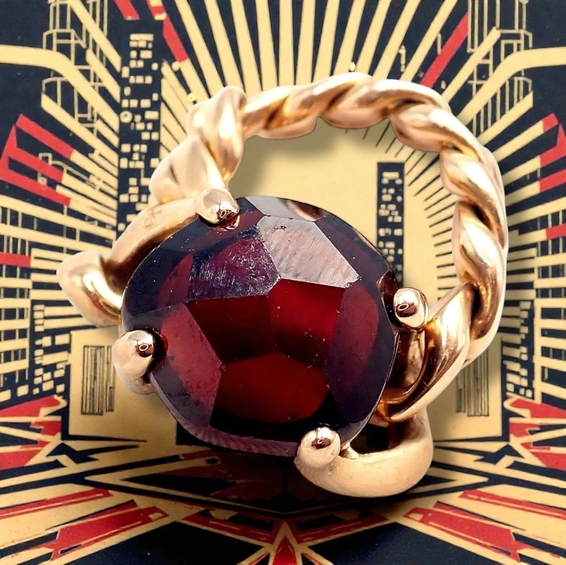 Authentic! Pomellato 18k Yellow Gold Lola Madeira Curb Link Garnet Ring Sz 7 - 2
