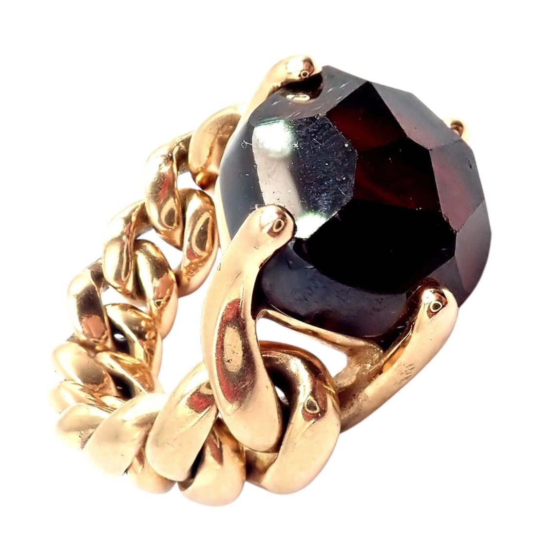 Authentic! Pomellato 18k Yellow Gold Lola Madeira Curb Link Garnet Ring Sz 7 - 3
