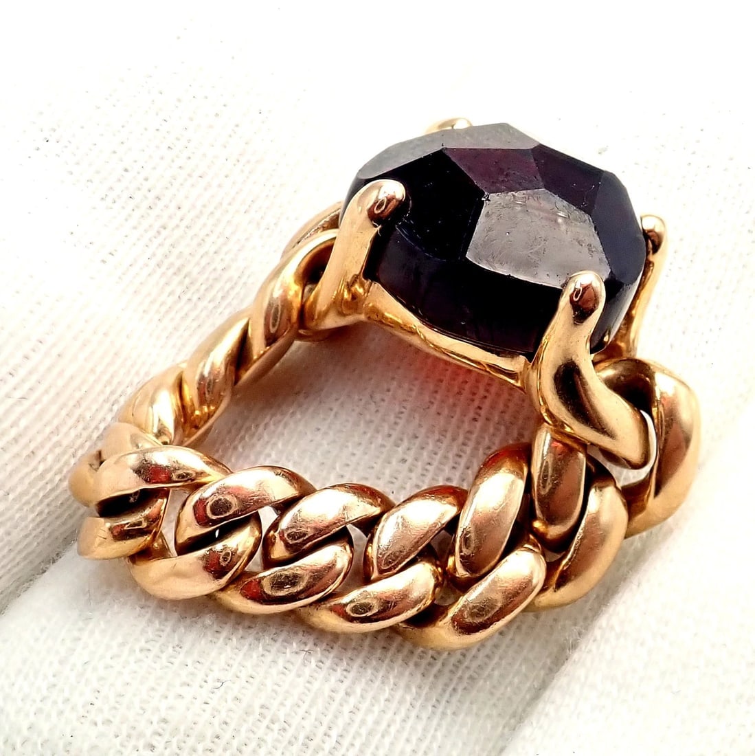 Authentic! Pomellato 18k Yellow Gold Lola Madeira Curb Link Garnet Ring Sz 7 - 4