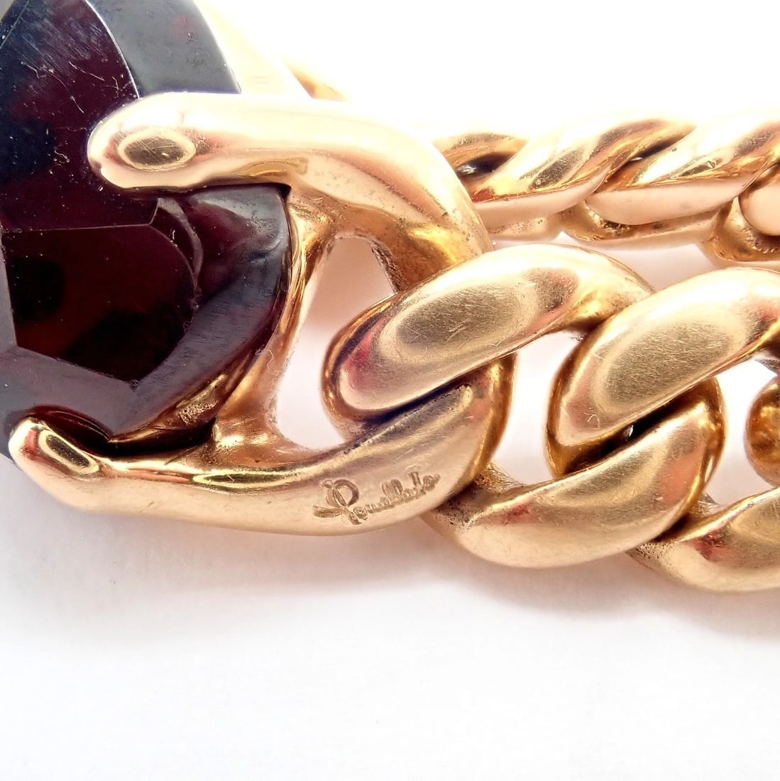 Authentic! Pomellato 18k Yellow Gold Lola Madeira Curb Link Garnet Ring Sz 7 - 6