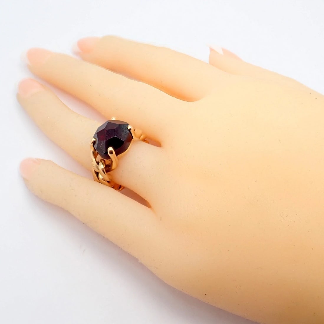 Authentic! Pomellato 18k Yellow Gold Lola Madeira Curb Link Garnet Ring Sz 7 - 8
