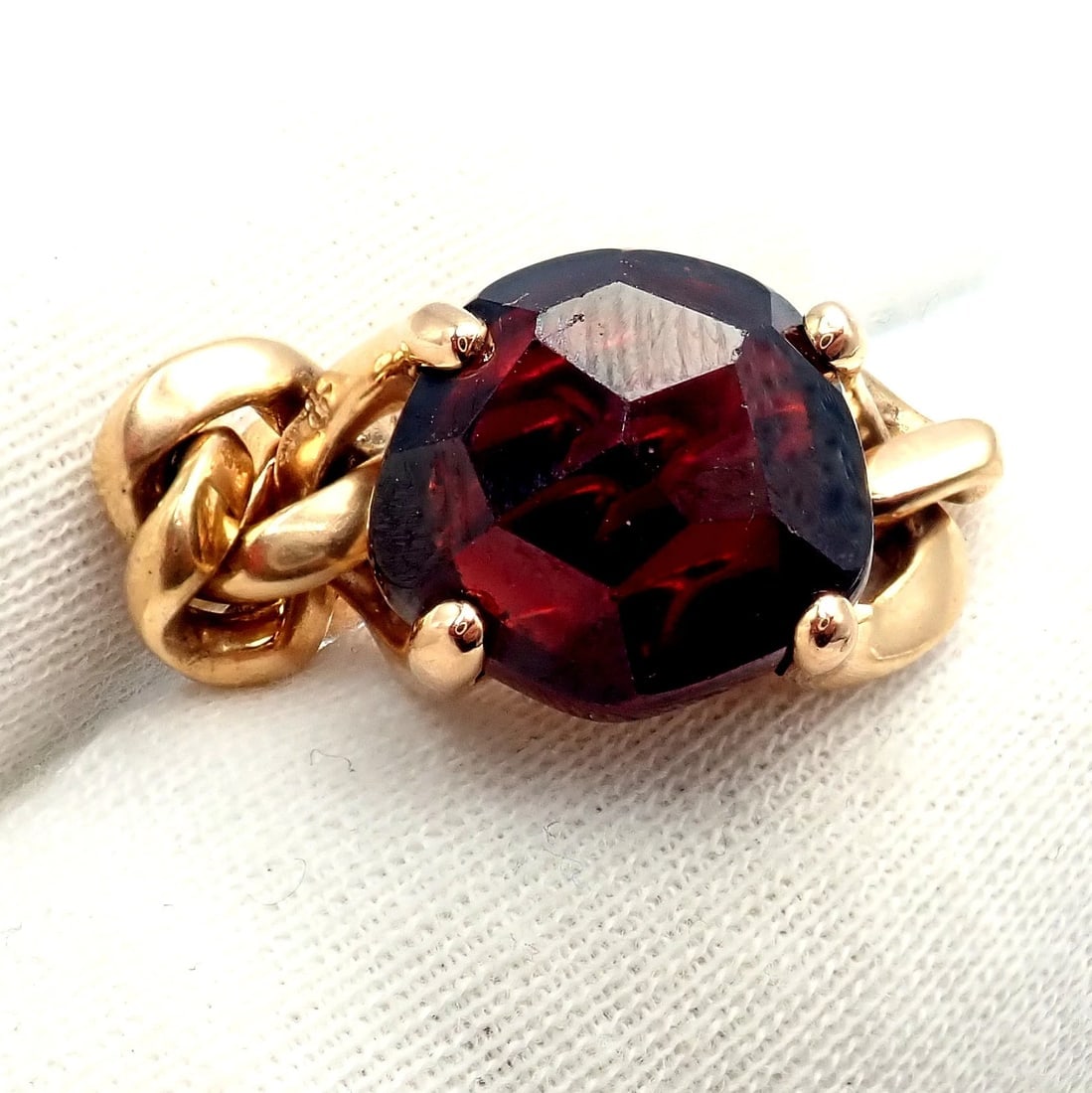 Authentic! Pomellato 18k Yellow Gold Lola Madeira Curb Link Garnet Ring Sz 7 - 9
