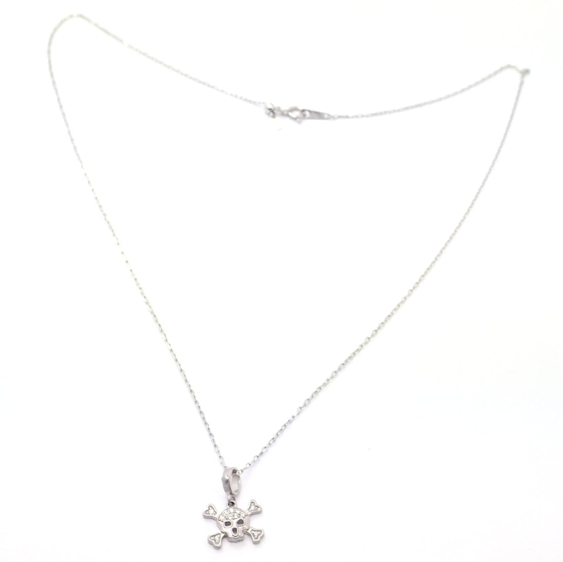 Authentic! Loree Rodkin 18k White Gold Diamond Skull Crossbones Pendant Necklace - 5