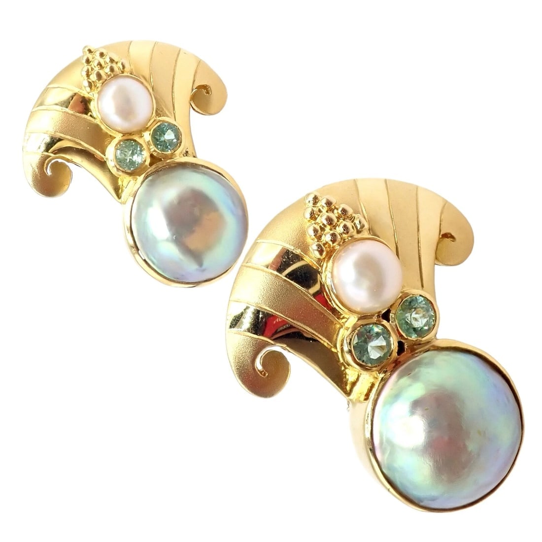 Rare! Vintage Paula Crevoshay 18k Gold Abalone Pearl Blue Gemstone Earrings OOAK - 9