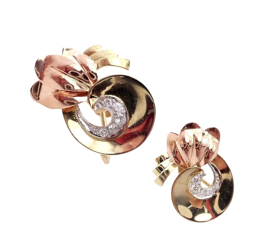Rare Vintage Tiffany & Co 14k Yellow Rose Gold Diamond Screwback Earrings - 10