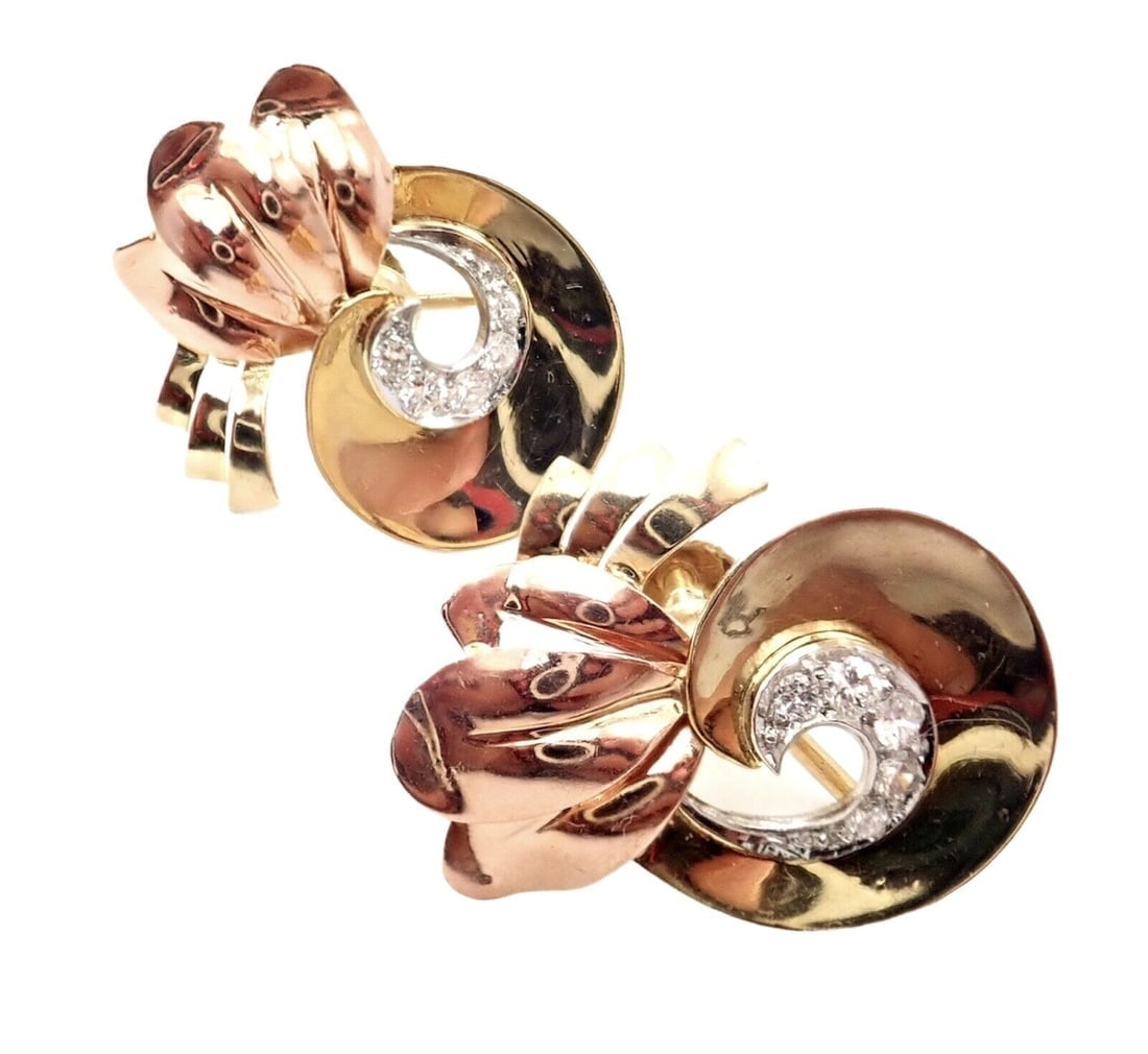 Rare Vintage Tiffany & Co 14k Yellow Rose Gold Diamond Screwback Earrings - 2