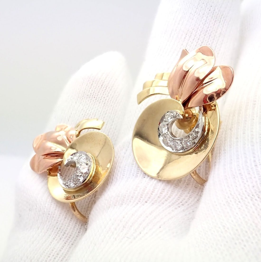Rare Vintage Tiffany & Co 14k Yellow Rose Gold Diamond Screwback Earrings - 3