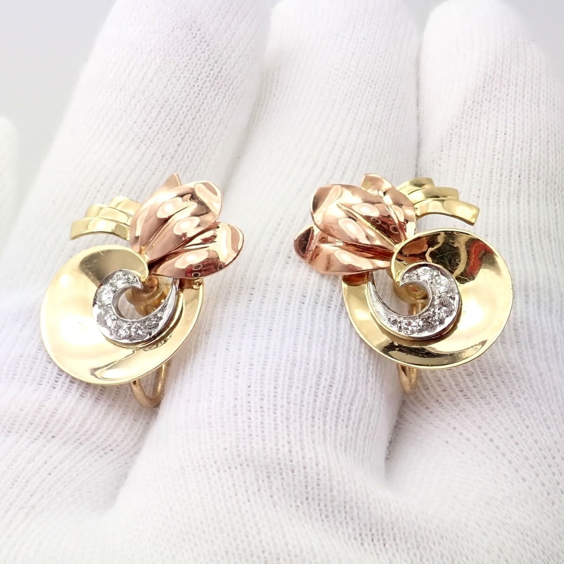 Rare Vintage Tiffany & Co 14k Yellow Rose Gold Diamond Screwback Earrings - 4