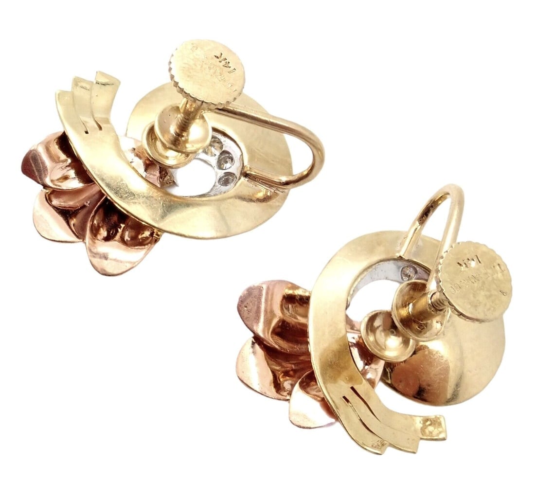 Rare Vintage Tiffany & Co 14k Yellow Rose Gold Diamond Screwback Earrings - 5