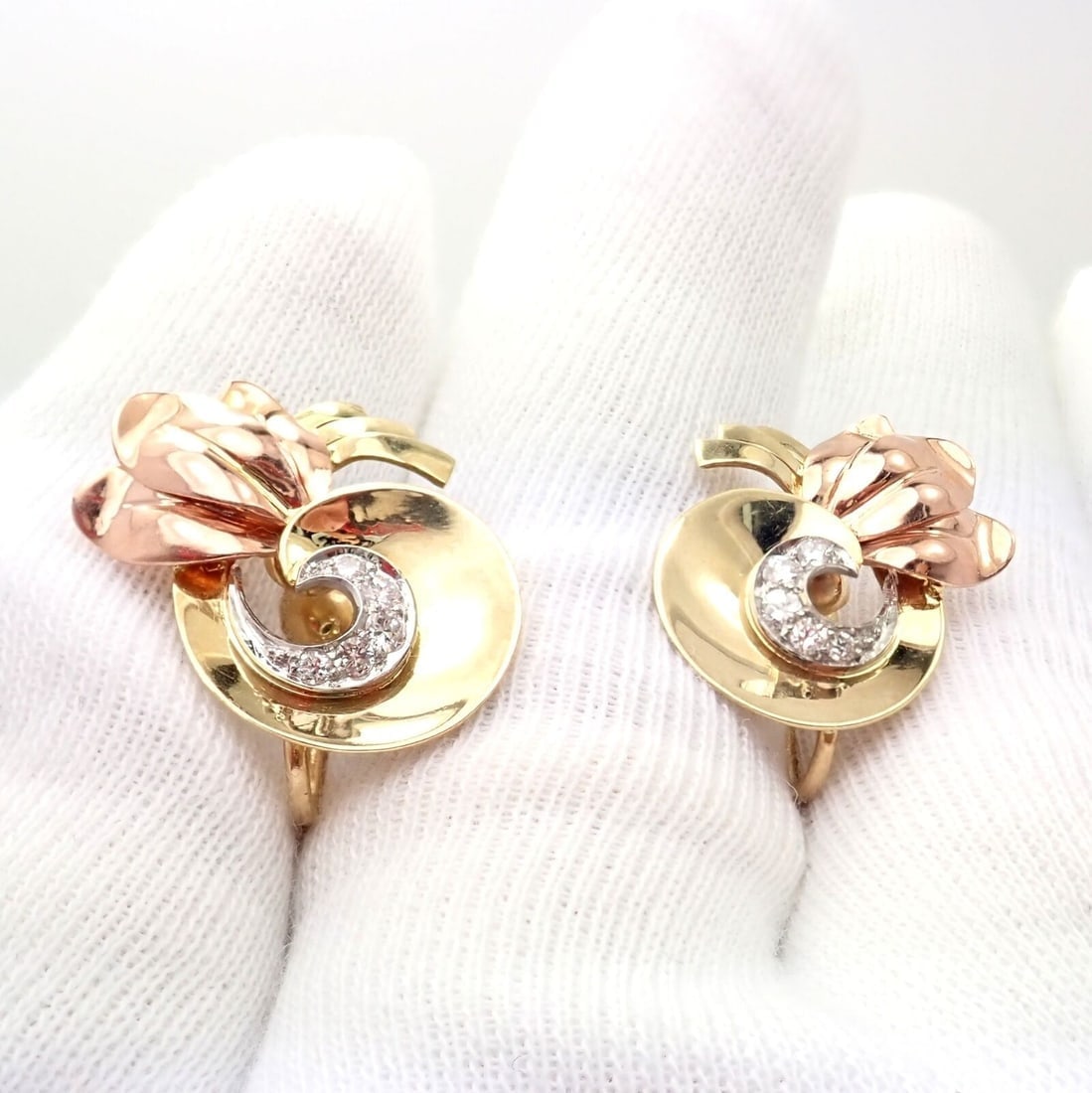 Rare Vintage Tiffany & Co 14k Yellow Rose Gold Diamond Screwback Earrings - 6