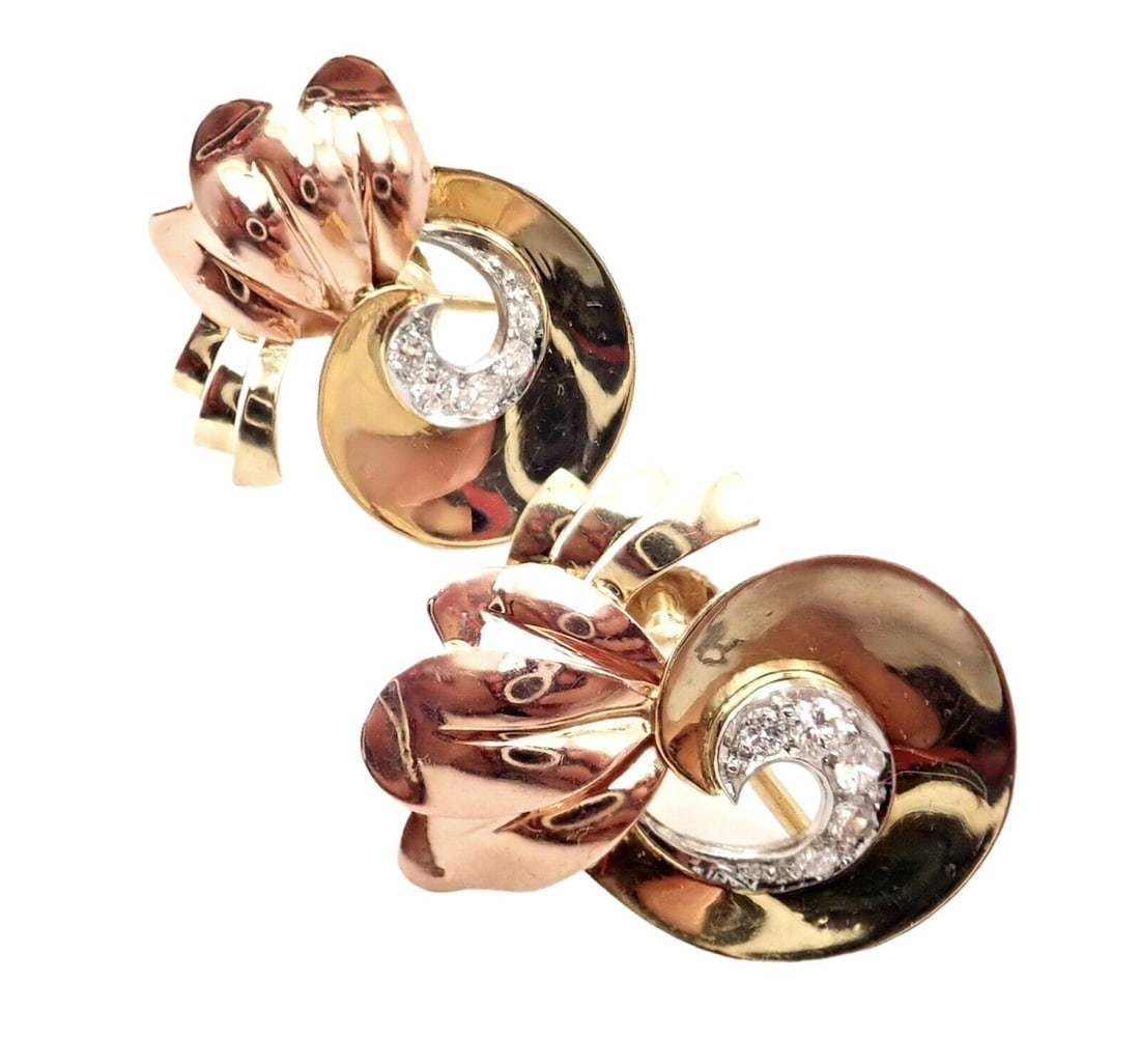 Rare Vintage Tiffany & Co 14k Yellow Rose Gold Diamond Screwback Earrings - 8