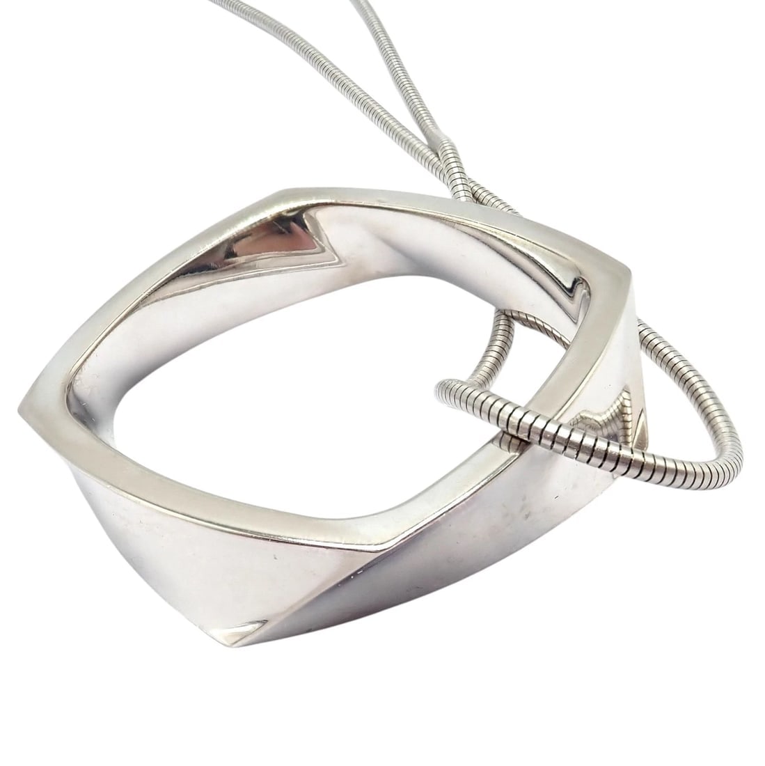 Authentic Tiffany & Co 18k White Gold Frank Gehry Diamond Torque Square Necklace - 11