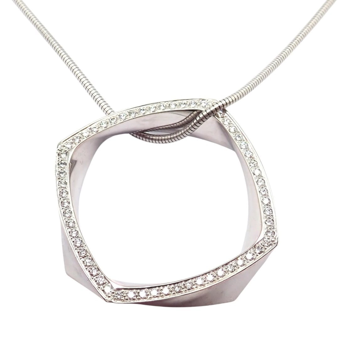 Authentic Tiffany & Co 18k White Gold Frank Gehry Diamond Torque Square Necklace (1 of 11)