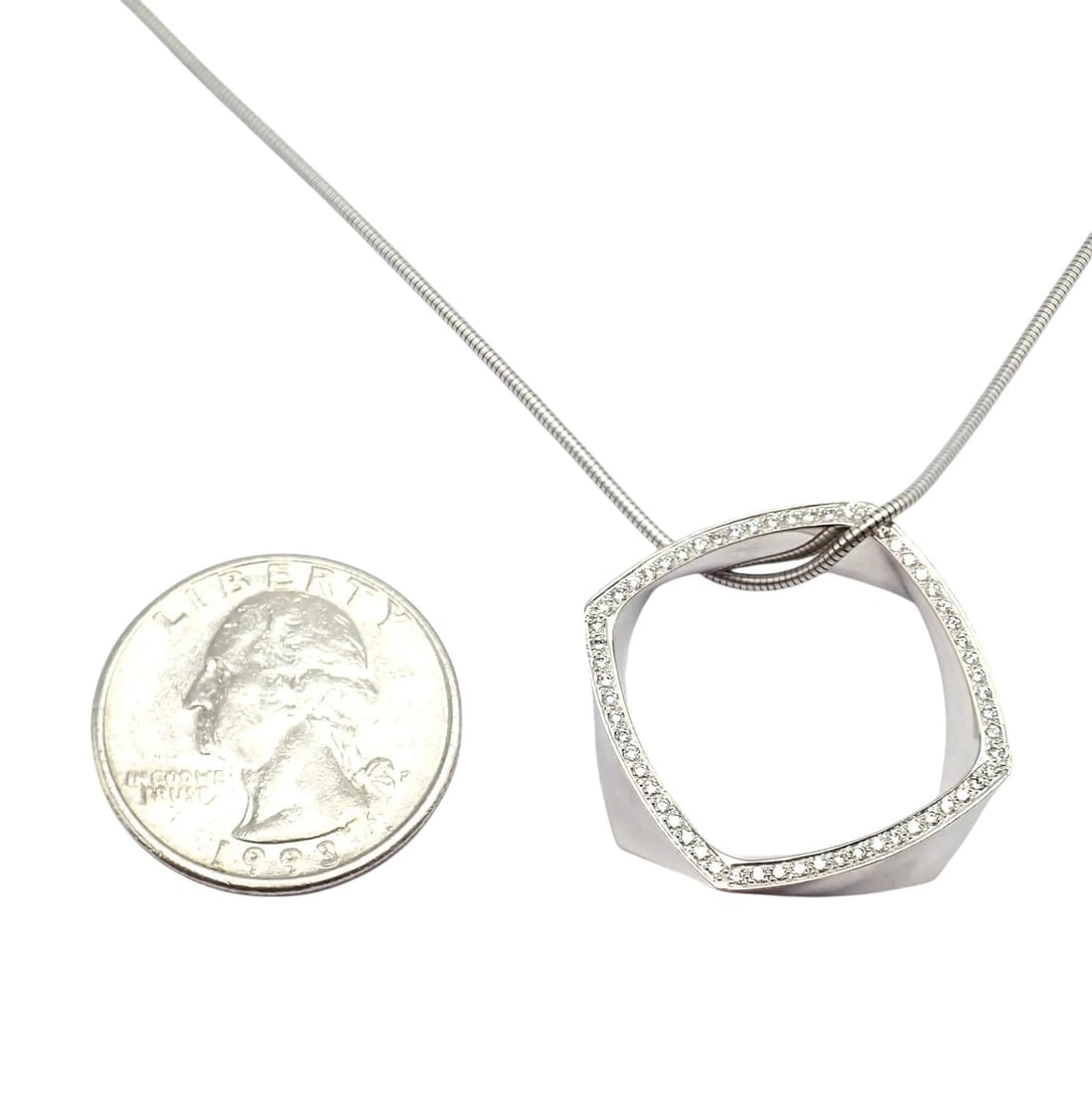 Authentic Tiffany & Co 18k White Gold Frank Gehry Diamond Torque Square Necklace - 5
