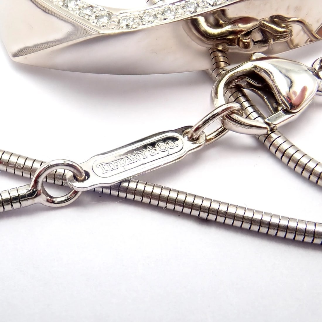 Authentic Tiffany & Co 18k White Gold Frank Gehry Diamond Torque Square Necklace - 8