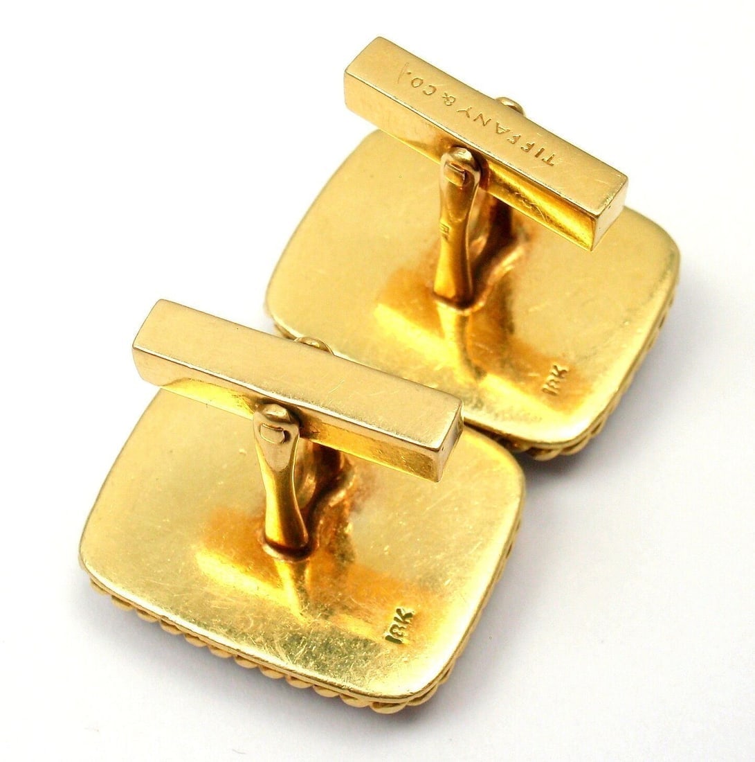Tiffany & Co. 18k Yellow Gold Large Lapis Lazuli Rope Bordered Gold Cufflinks - 3