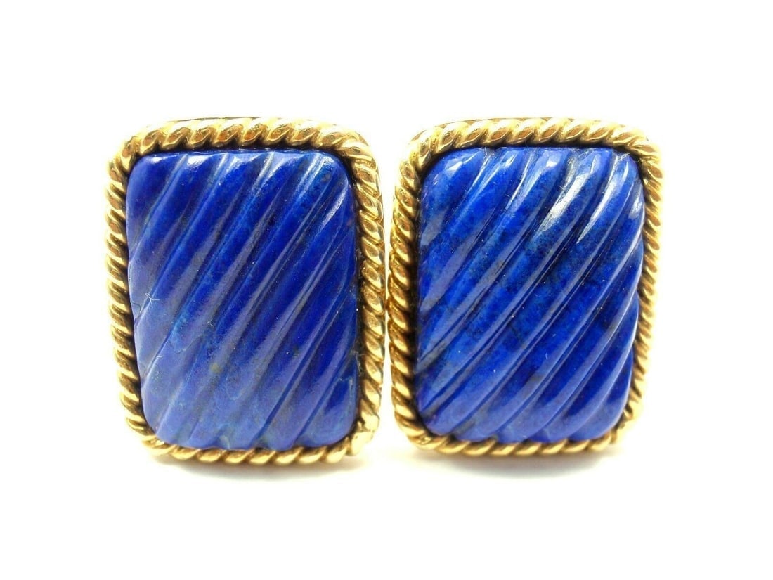 Tiffany & Co. 18k Yellow Gold Large Lapis Lazuli Rope Bordered Gold Cufflinks - 4