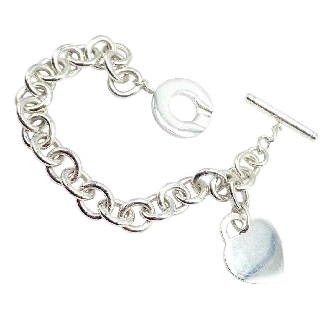 Tiffany & Co Silver Heart Tag Charm + Toggle Bracelet + Oval Jump Ring Clasp - 11