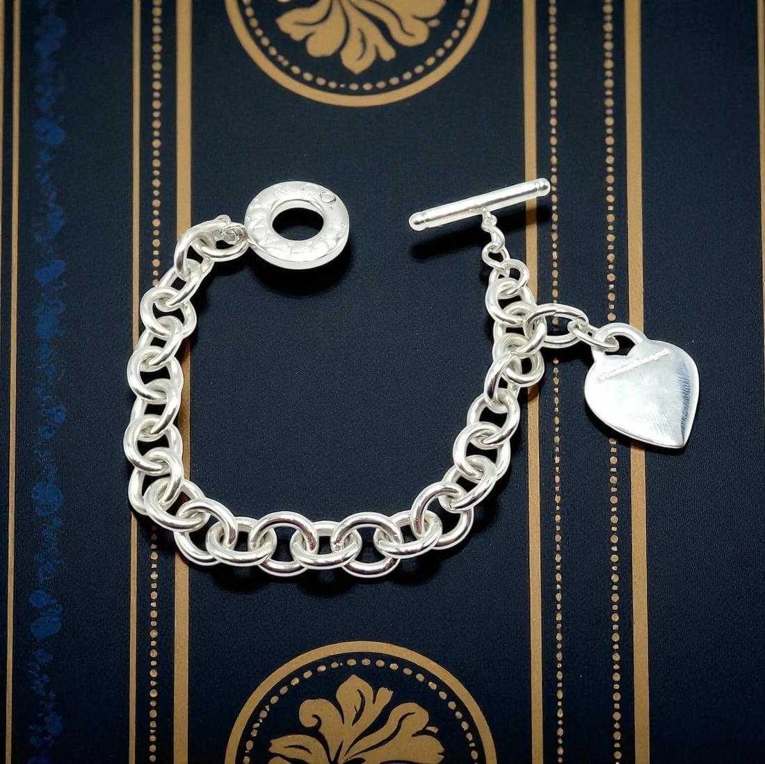 Tiffany & Co Silver Heart Tag Charm + Toggle Bracelet + Oval Jump Ring Clasp - 2