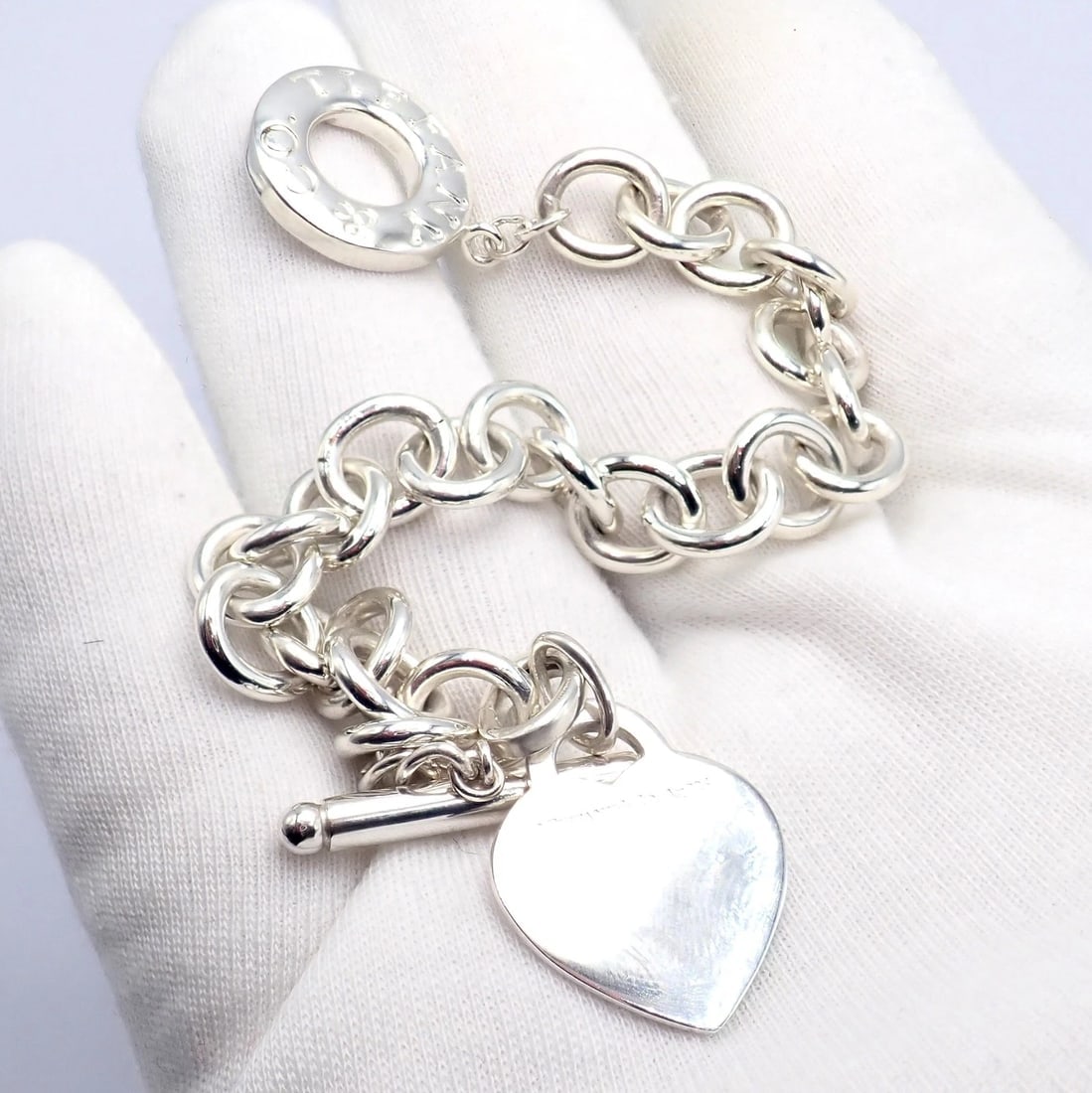 Tiffany & Co Silver Heart Tag Charm + Toggle Bracelet + Oval Jump Ring Clasp - 3